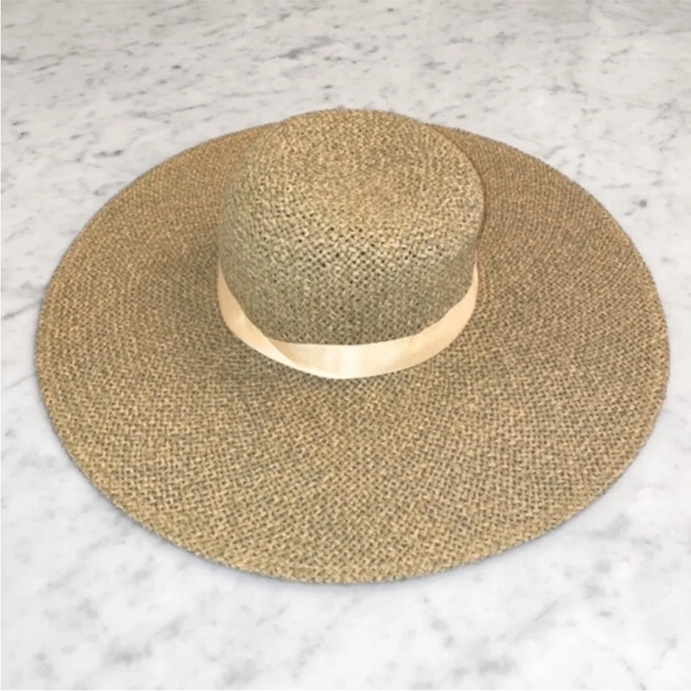 NEW Nordstrom Floppy Straw Sun Hat Natural Combo